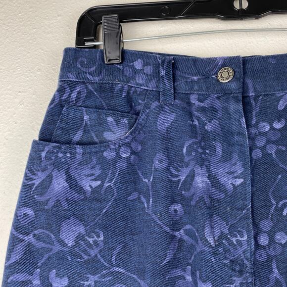 Vintage Jones Wear Sport Floral Denim Midi Skirt with Floral Painted Pattern 10 - Picture 5 of 8
